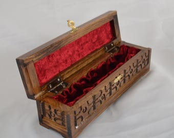 Wooden Pencil Box, Hand Carved Pen Case, Gift for Men