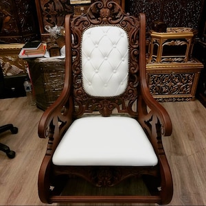 Wooden Rocking Chair, Mid Century Modern Lounge Chair, Hand Carved ...