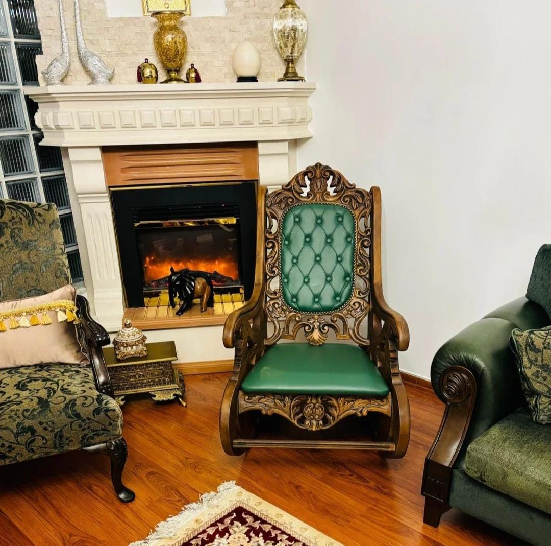Baroque Rococo Rocking Chairs Wooden Rocking Chair, Mid Century Modern Lounge Chair, Hand Carved ...