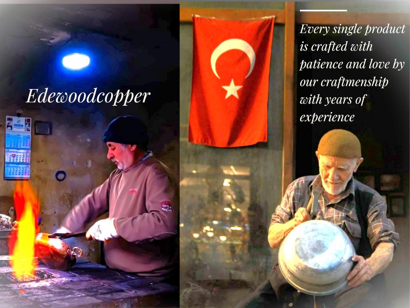 トルコ製銅製キャセロール鍋（蓋付き）、純銅製、手彫り彫刻入り