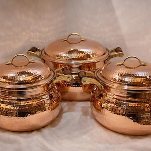 Copper Casserole Pots with Lid, Hammered Solid Copper Pots Nonstick Cookware