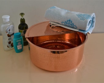 Solid Copper Pedicure Spa Bowl with Removable Footrest, Foot Soaking & Warming Massage Tub Basin