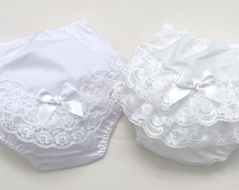Baby Girls Lace & Bow Frilly Pants/Knickers Nappy Cover *One Supplied*