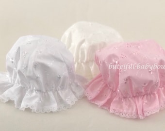 Baby Girls Broderie Anglaise Mop Hat Sun Bonnet