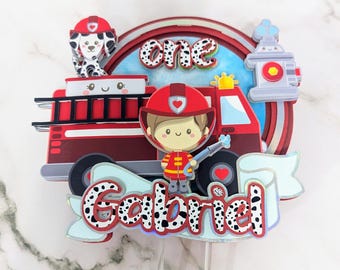 Firefighter Cake Topper: Personalized Fireman Birthday Party Decor