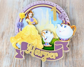 Beauty and the Beast Cake Topper: Personalized Princess Birthday Party Decor