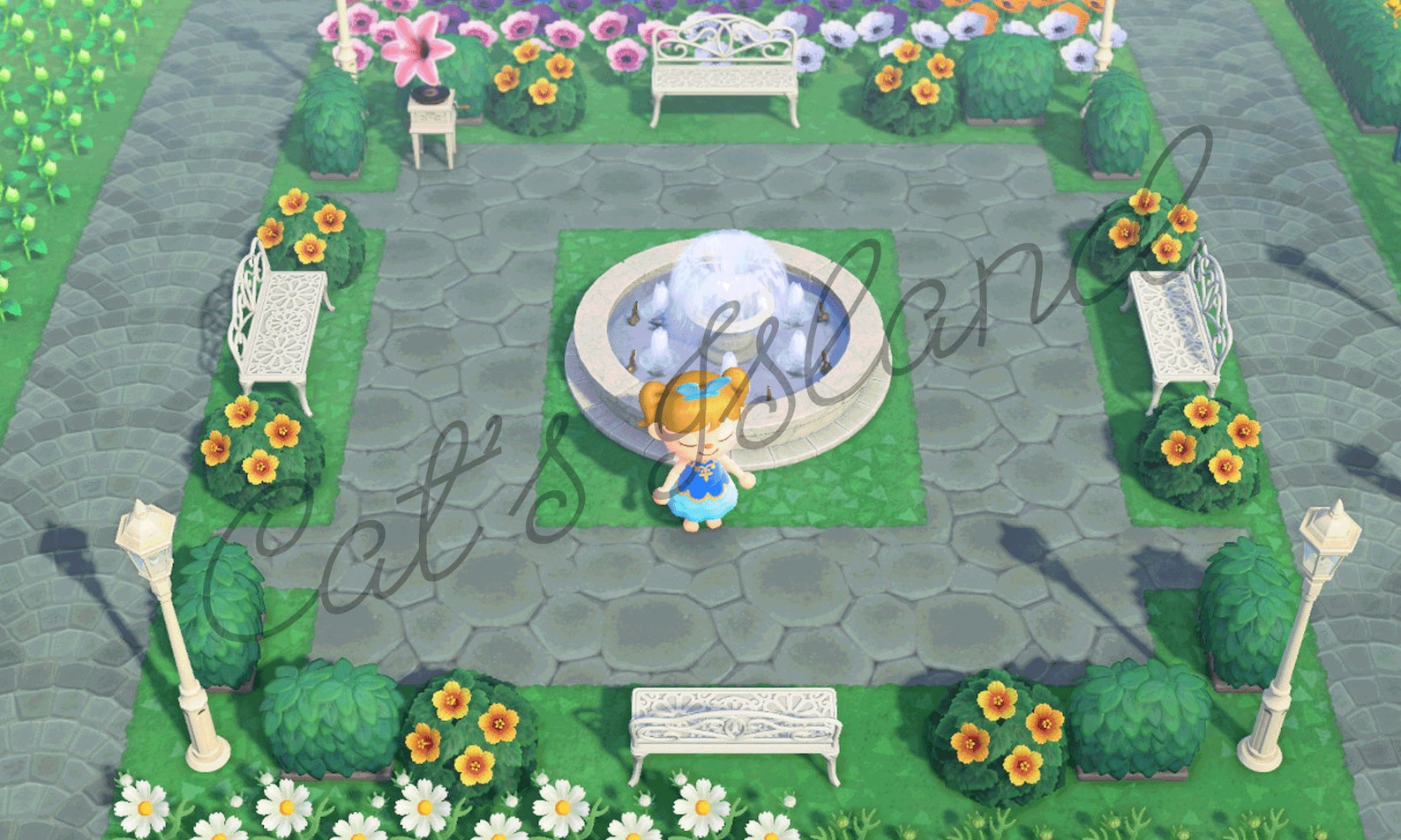 ACNH Fountain Park Green White Layout Design Iron Garden Bench Etsy