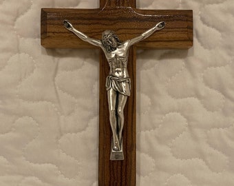 Handmade 8-1/2" Wall Crucifix (solid zebra wood)