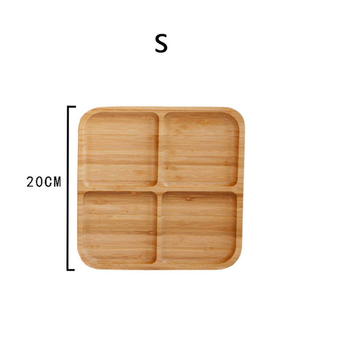 Square Bamboo Plate Rustic Wood Tableware Four Section Fruit Etsy