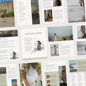 May include: A magazine layout with a white background and images of people in various settings. The magazine features text about travel and lifestyle. The text includes the words "Editors Note" and "Foodies".