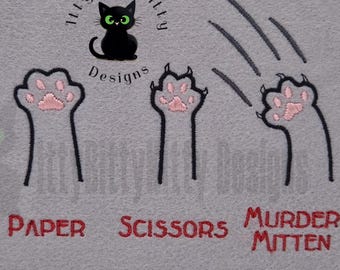 Rock Paper Scissors Murder Mittens design Standalone minimum 5x7 hoop - EMBROIDERY FILE