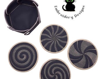 4 Swirl Coasters & Storage Bowl - in the hoop - minimum 6x6" hoop - EMBROIDERY FILE