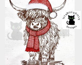 Festive Highland Cow 5x7" standalone  - EMBROIDERY FILE