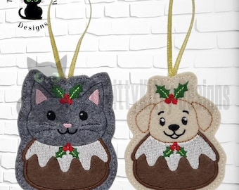Christmas Pud Pets Applique 4x4" hoop - EMBROIDERY FILE