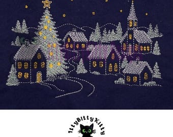 Snowy Winter Village Light Fill 5x7" standalone  - EMBROIDERY FILE