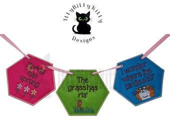 Spring Bunting Embroidery Design – 5x7 Hexagon Panels (Embroidery Files)
