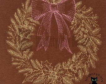 Christmas Wreath Embroidery File – Bow Design, 6x6 Hoop (Digital Download)