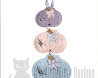Halloween Pumpkin hanging trio set- ITH design- Minimum hoop 6x6"- EMBROIDERY FILE