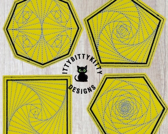 4x4" Spiral Coaster Embroidery File Set | Geometric Line Art Designs | Optical Illusion |