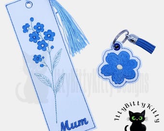 ITH Forget Me Not Bookmark & keyring set 5x7" - EMBROIDERY FILE