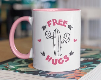 Free Hugs Cactus Mug, Not a Hugger Mug, Don't Hug Me, Cute Cactus Coffee Cup, Cactus Cup, Free Hugs Just Kidding, Best friend gift