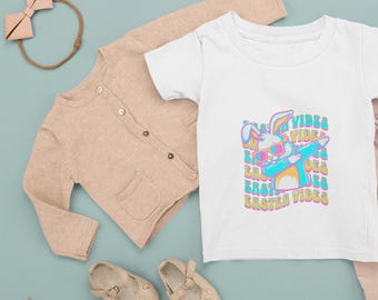 Camiseta de bebé con vibraciones de Pascua, linda camiseta de conejito de Pascua para bebés, camisa de primavera para bebé, atuendo para celebrar la Pascua, regalo para niños pequeños, ropa de juego cómoda