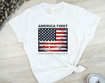 Camiseta "América Primero", "Hacer a América Grande de Nuevo", "Orgullo Estadounidense", "Bandera Estadounidense", "Republicana", "Mitin Republicano"