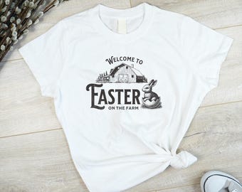 Camiseta de Pascua con temática de granja / Pascua en la granja, celebraciones de primavera, reuniones de Pascua, eventos familiares, regalos de Pascua, ropa informal cómoda