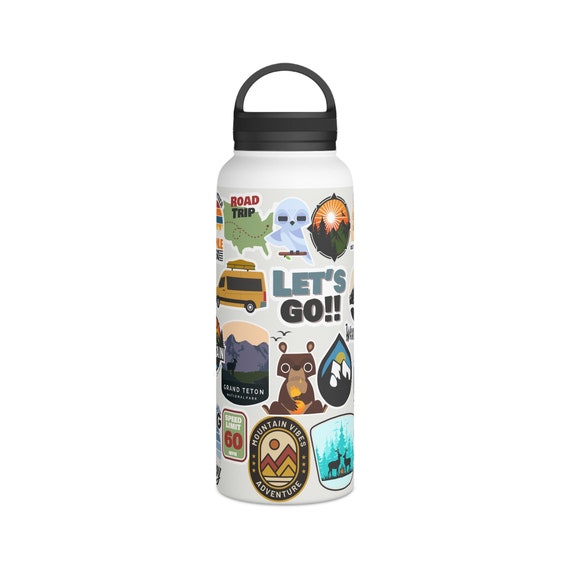 Sticker Collage Water Bottle, Water Bottle With Stickers, Hiking Theme Sticker  Bottle, Sticker Bomb, Stainless Steel, Sticker Bomb Bottle 