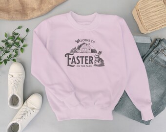 Sudadera de cuello redondo de granja de Pascua, ropa acogedora de primavera, ropa informal unisex, regalo de Pascua, estilo rústico.