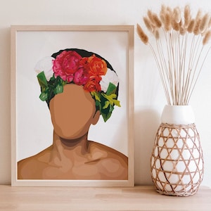 Flower Crown | Black Women | Wall Art | Black Women Portrait | Black Art | Flowers |