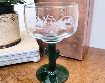 Copas de margarita vintage Libbey con tallo de cactus - Alce grabado, juego de 6