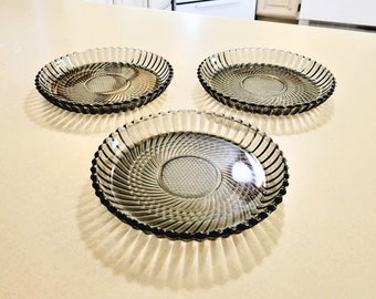 Set of 3 Libbey Smokey Gray Swirl Diamond Glass Salad Plates - Canada
