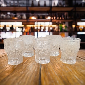 Vintage Tapio Wirkkala Littala Made in Finland Crystal Shot Glasses - Set of 5 - Ice Texture