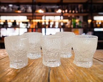 Vintage Tapio Wirkkala Littala Crystal Shot Glasses - Set of 5 - Ice Texture