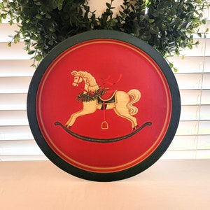 Vintage 1988 Christmas Rocking Horse Tin Plate - 12&quot; Round
