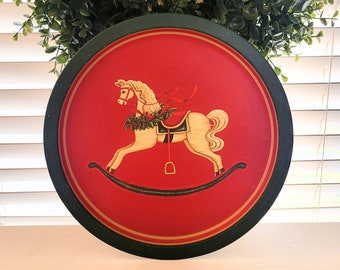 Vintage 1988 Christmas Rocking Horse Tin Plate - 12" Round