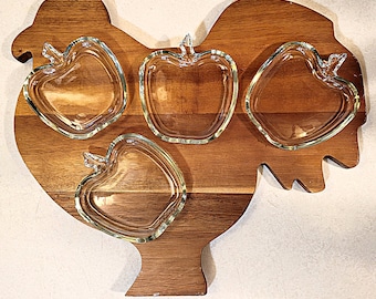 Set of 4 Vintage Mid Century Glass Apple Shaped Coasters - Possibly Anchor Hocking