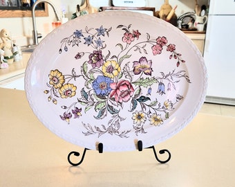 13" Hand Painted Vernon Kilns Oval Platter - MAY FLOWER - Made in USA - Pottery