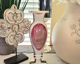 Carved Pink & White Onyx Vase - Solid Ston