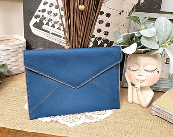 Rebecca Minkoff Blue Leather Envelope Leo Clutch Handbag - w/Magnetic Snap Closure