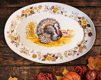 Bandeja vintage de pavo Melmac: diseño de escena de granja de Apollo Ware
