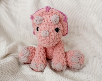 Dinosaur Plushie | Crochet Triceratops Stuffed Animal | Dinosaur Nursery Toy | First Birthday Gift | Baby Shower Gift | Nursery Decor