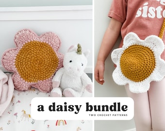 PATTERN BUNDLE | Daisy Days Crochet Pillow Pattern | Daisy Kids Purse Crochet Pattern | Daisy Crochet Patterns