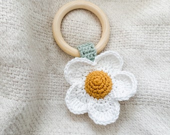 Daisy Teether + Rattle | Newborn Gift | Baby Shower Gift | Easter Basket Gift for Baby