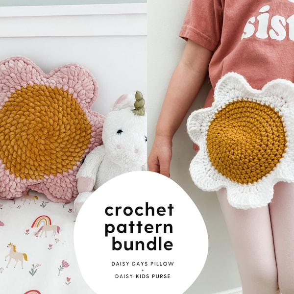 PATTERN BUNDLE | Daisy Days Crochet Pillow Pattern | Daisy Kids Purse Crochet Pattern | Daisy Crochet Patterns