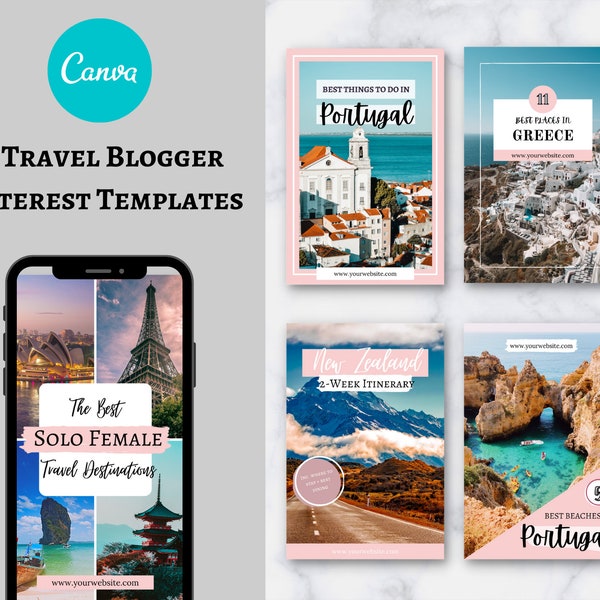 12 Customisable Pinterest Templates |  Travel Blogger Pinterest Templates | Social Media Templates | Pinterest Pin Templates