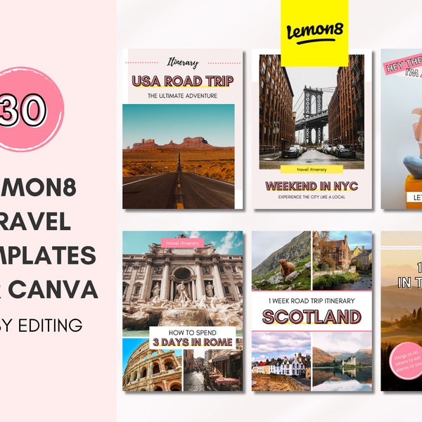 Lemon8 Templates - Travel | 30 Canva Templates | Lemon8 Templates for Content Creators | Social Media Templates