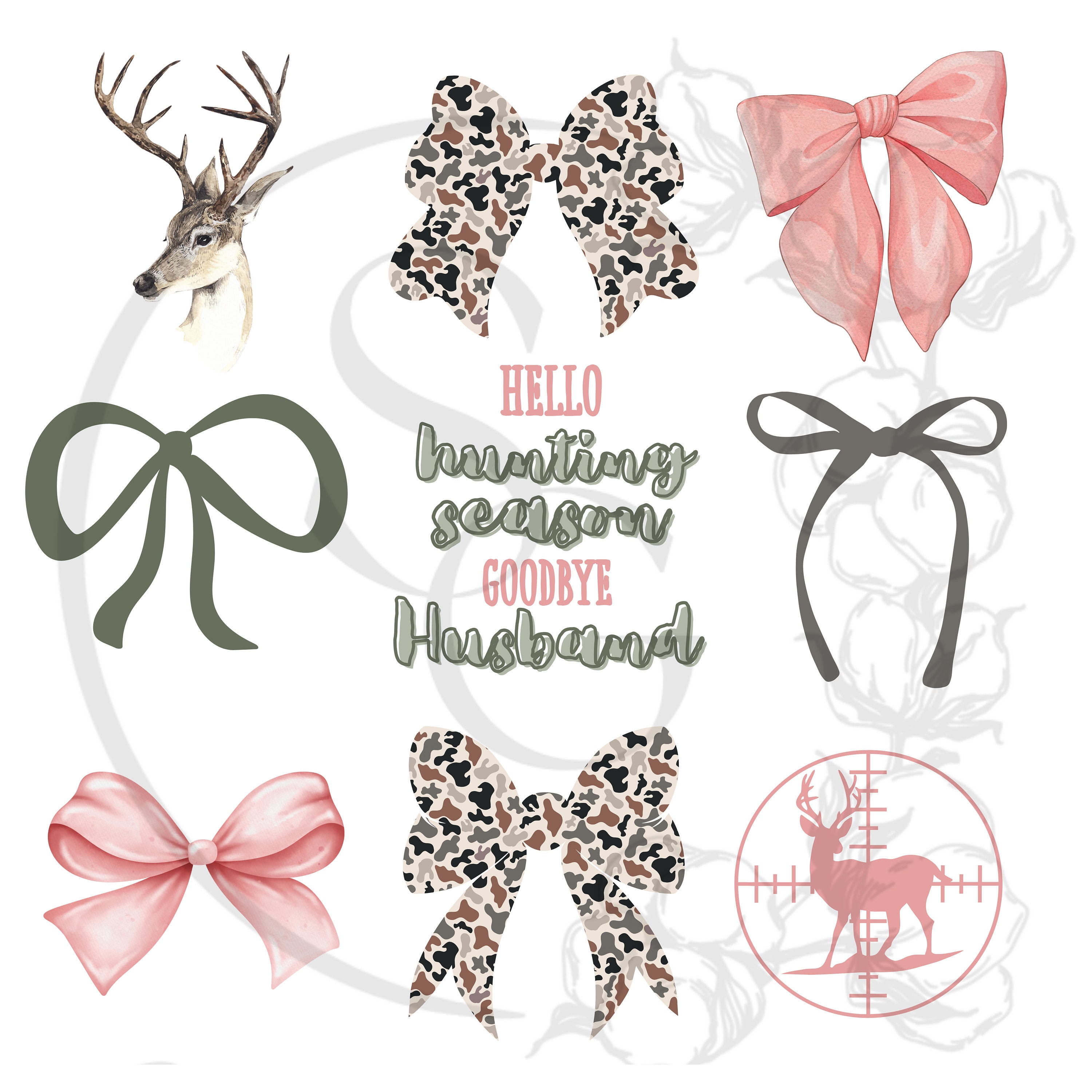 Hello hunting Season Camo Bows PNG