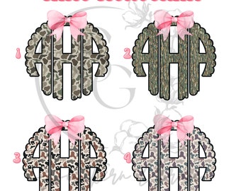 Pink Bow & Camo Monogram PNG